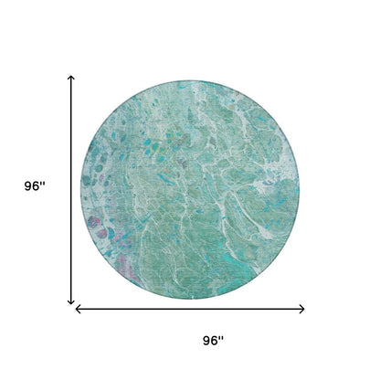 8' Turquoise And Teal Blue Round Abstract Washable Indoor Outdoor Area Rug HomeRoots