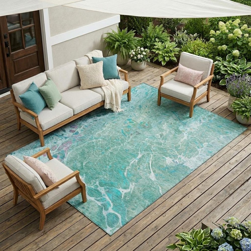 8' X 10' Turquoise And Teal Blue Abstract Washable Indoor Outdoor Area Rug HomeRoots