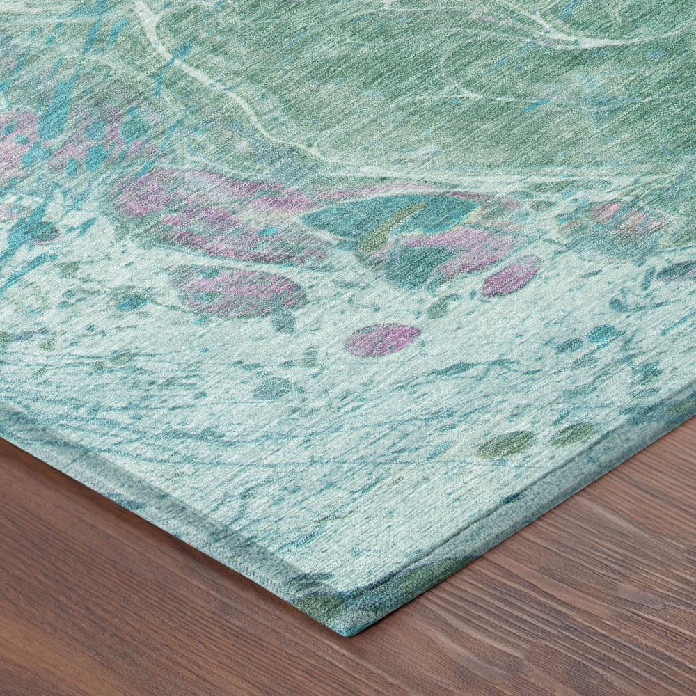 8' X 10' Turquoise And Teal Blue Abstract Washable Indoor Outdoor Area Rug — view 2