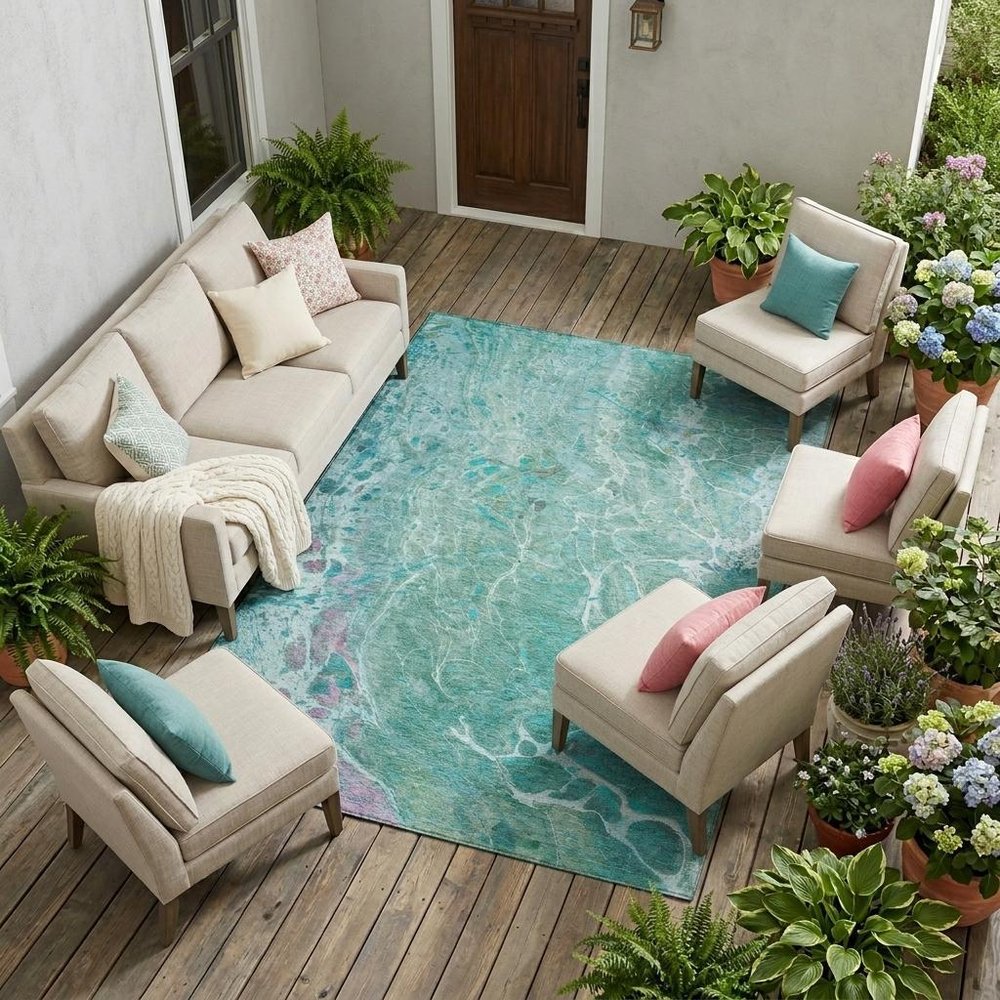 9' X 12' Turquoise And Teal Blue Abstract Washable Indoor Outdoor Area Rug HomeRoots
