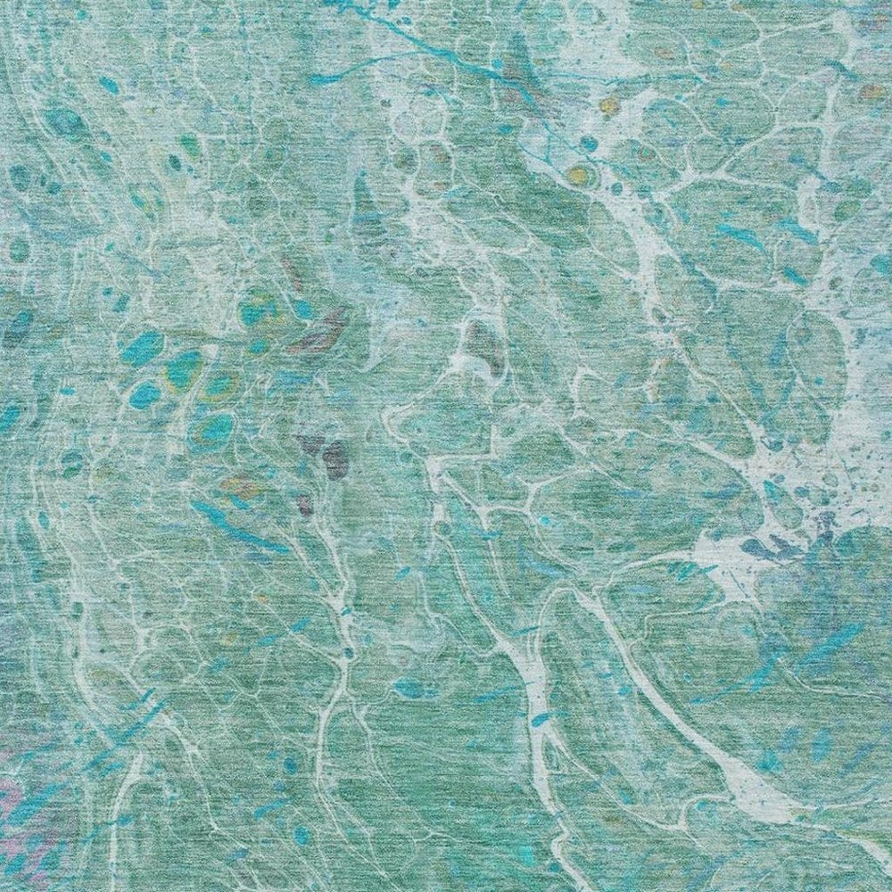9' X 12' Turquoise And Teal Blue Abstract Washable Indoor Outdoor Area Rug — view 6