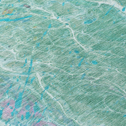 9' X 12' Turquoise And Teal Blue Abstract Washable Indoor Outdoor Area Rug HomeRoots