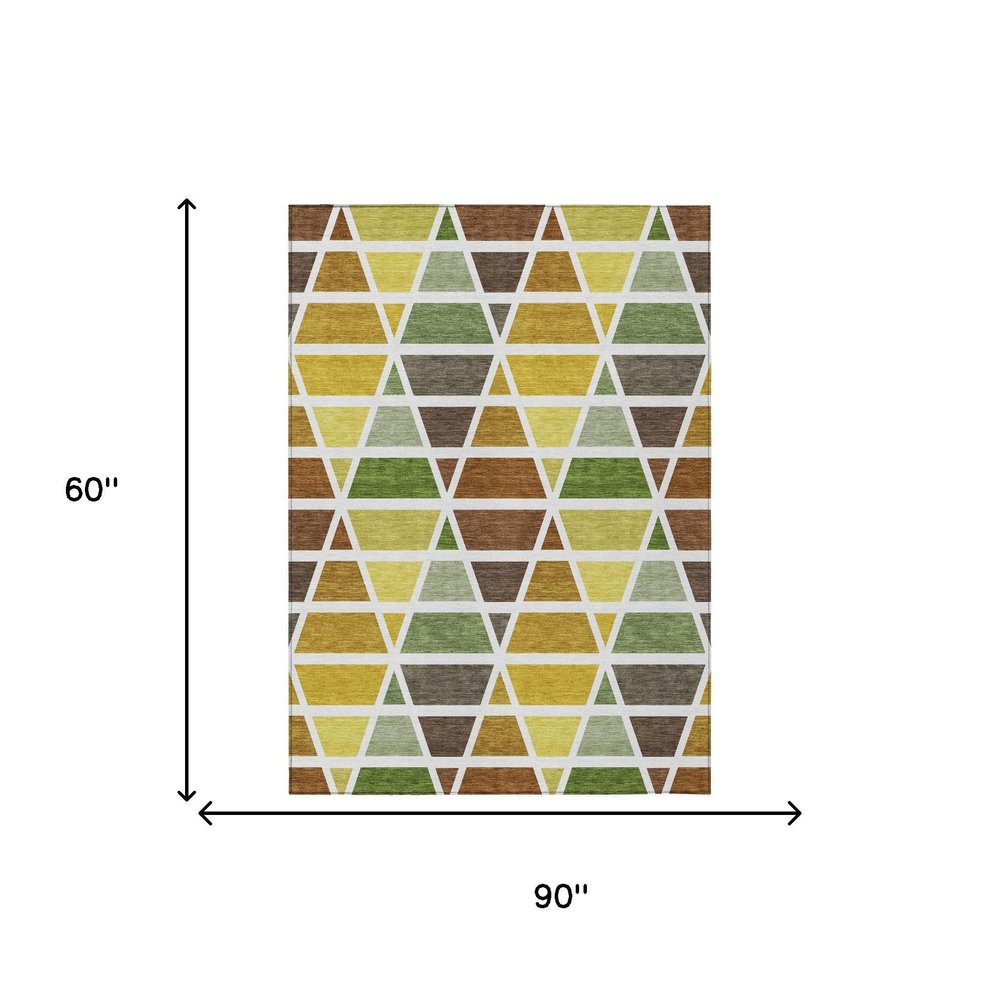 5' X 8' Brown And White Geometric Washable Indoor Outdoor Area Rug — view 4