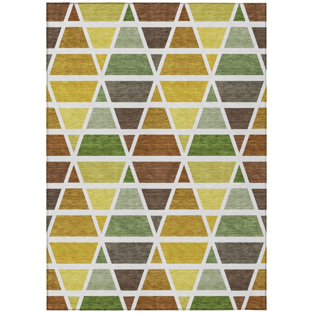 5' X 8' Brown And White Geometric Washable Indoor Outdoor Area Rug — view 1