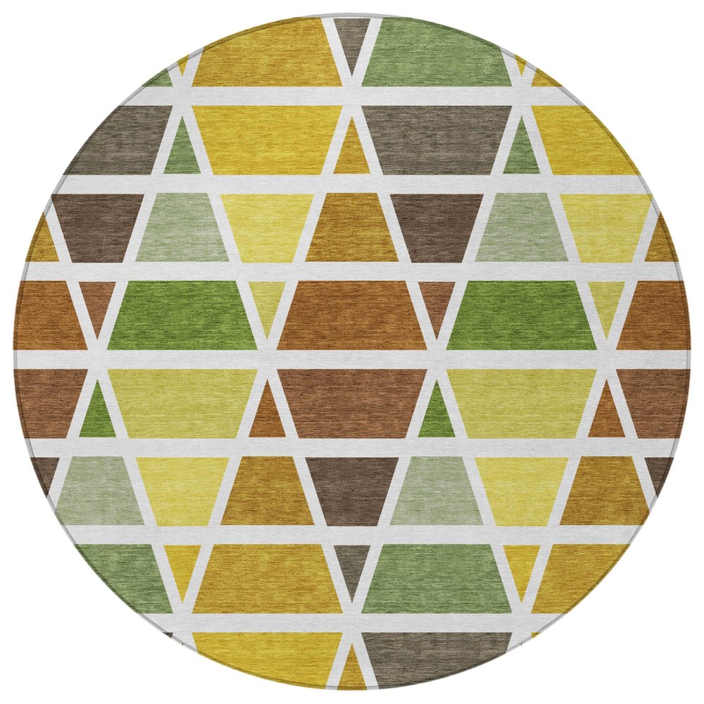 8' Brown And White Round Geometric Washable Indoor Outdoor Area Rug — view 6