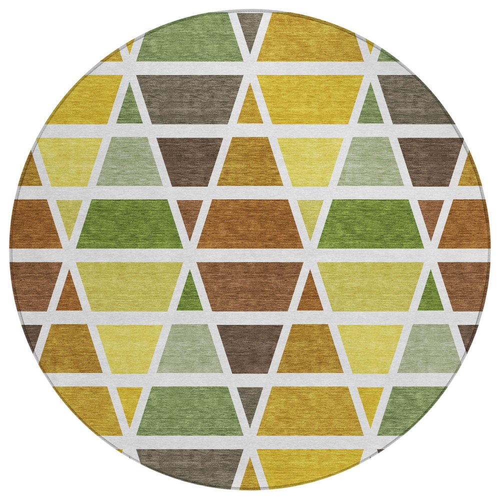 8' Brown And White Round Geometric Washable Indoor Outdoor Area Rug HomeRoots