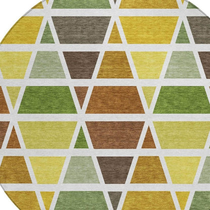 8' Brown And White Round Geometric Washable Indoor Outdoor Area Rug HomeRoots