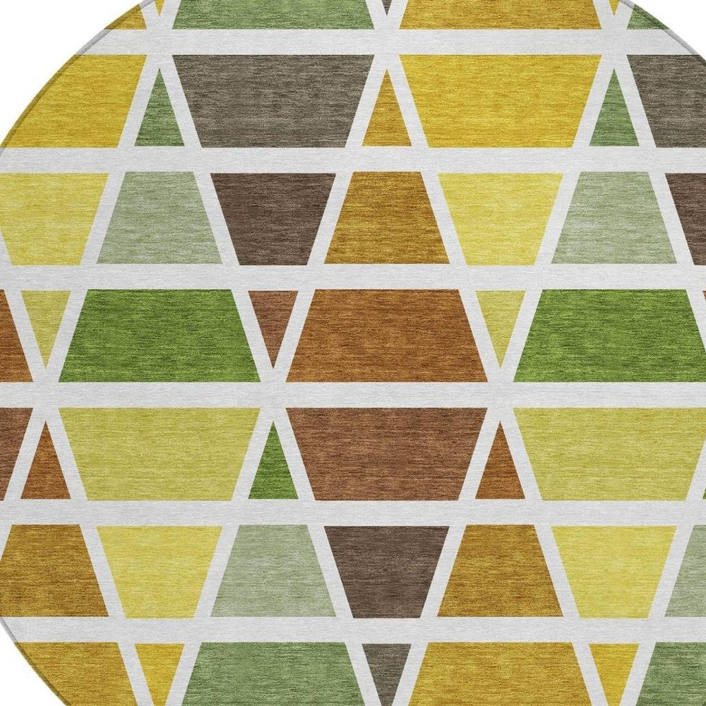 8' Brown And White Round Geometric Washable Indoor Outdoor Area Rug — view 5