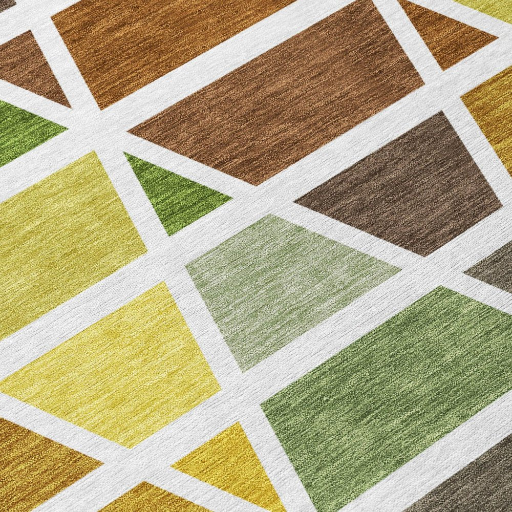 8' Brown And White Round Geometric Washable Indoor Outdoor Area Rug — view 3