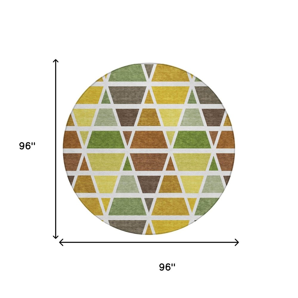 8' Brown And White Round Geometric Washable Indoor Outdoor Area Rug — view 4
