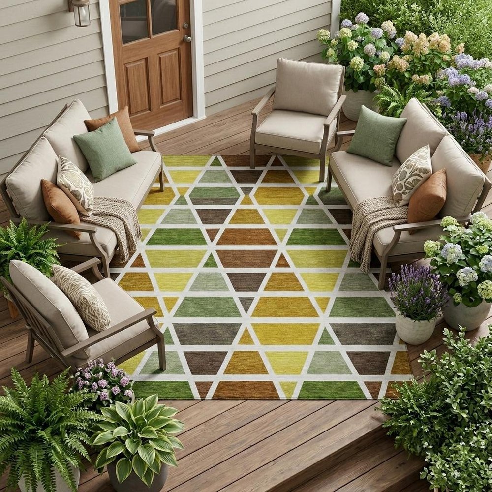9' X 12' Brown And White Geometric Washable Indoor Outdoor Area Rug HomeRoots