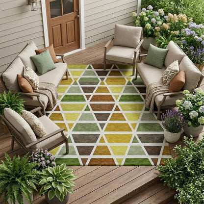 9' X 12' Brown And White Geometric Washable Indoor Outdoor Area Rug HomeRoots