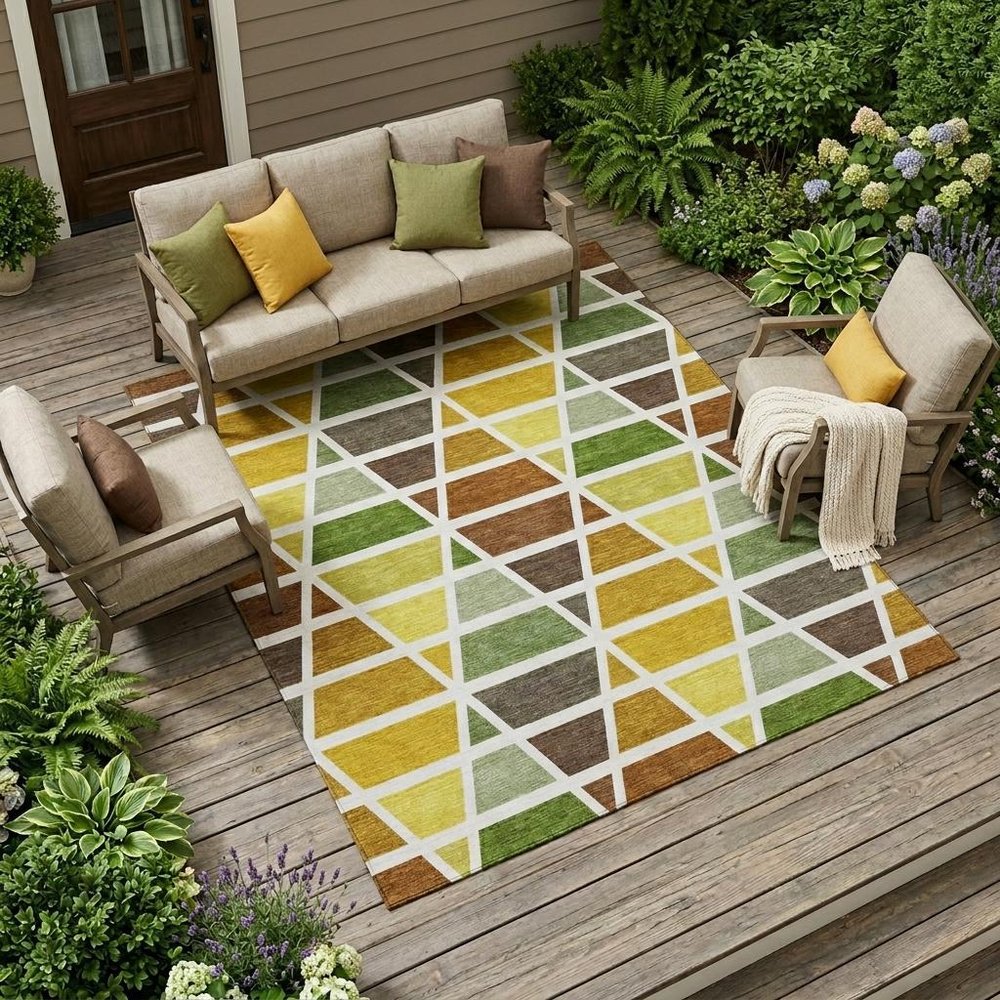10' X 14' Brown And White Geometric Washable Indoor Outdoor Area Rug — view 5