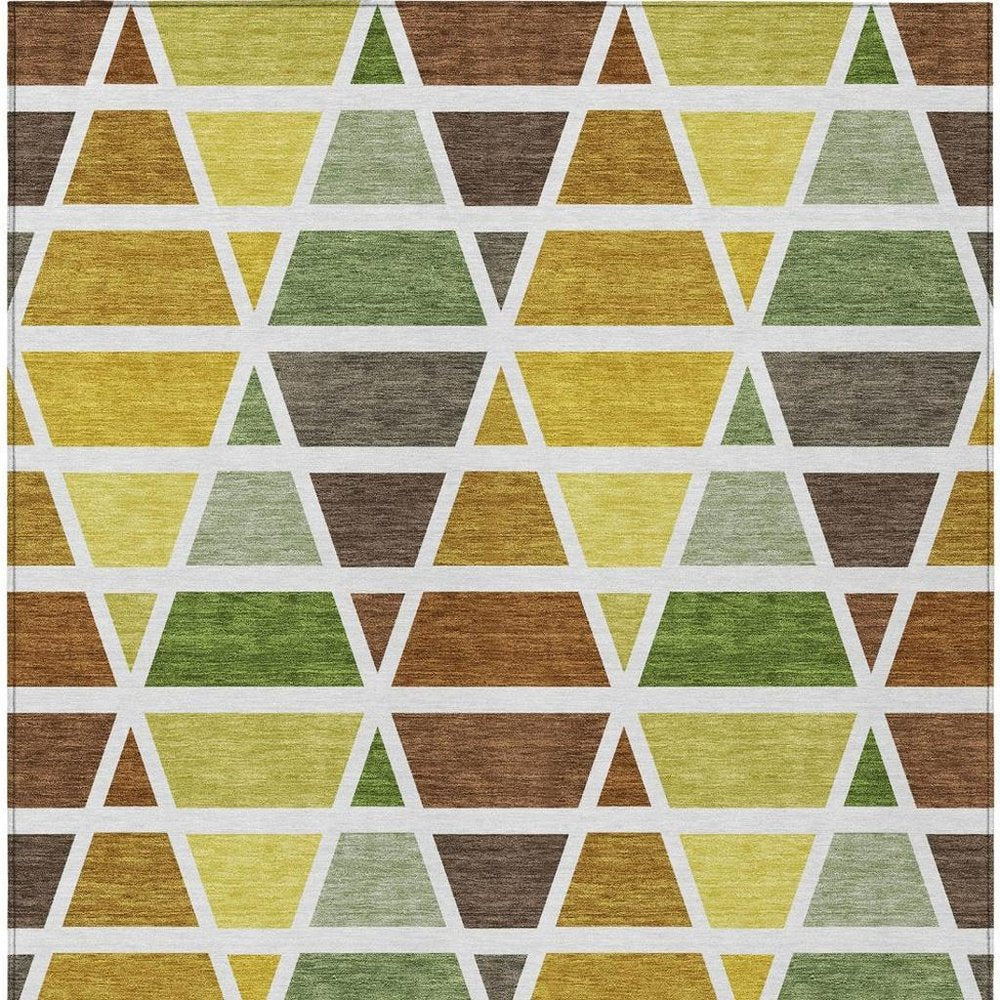 10' X 14' Brown And White Geometric Washable Indoor Outdoor Area Rug — view 7