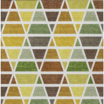 10' X 14' Brown And White Geometric Washable Indoor Outdoor Area Rug