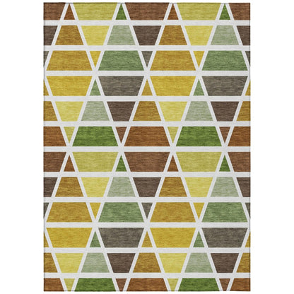 10' X 14' Brown And White Geometric Washable Indoor Outdoor Area Rug