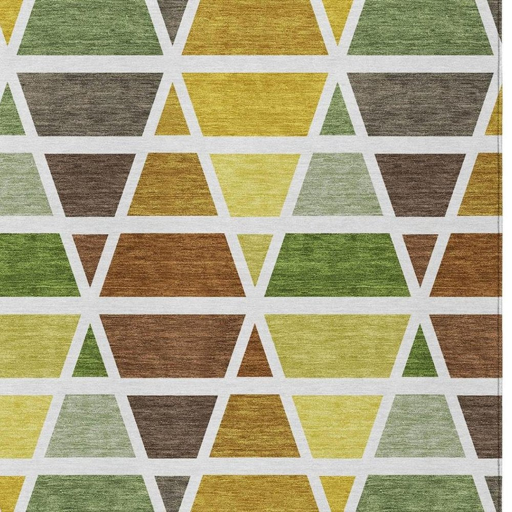 10' X 14' Brown And White Geometric Washable Indoor Outdoor Area Rug
