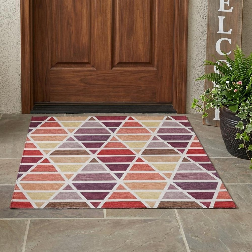3' X 5' Red And White Geometric Washable Indoor Outdoor Area Rug HomeRoots