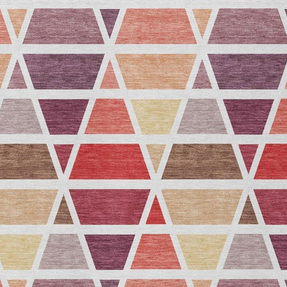 3' X 5' Red And White Geometric Washable Indoor Outdoor Area Rug