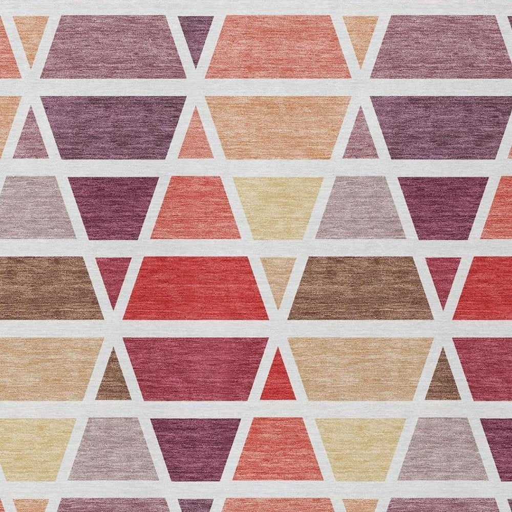 3' X 5' Red And White Geometric Washable Indoor Outdoor Area Rug — view 6