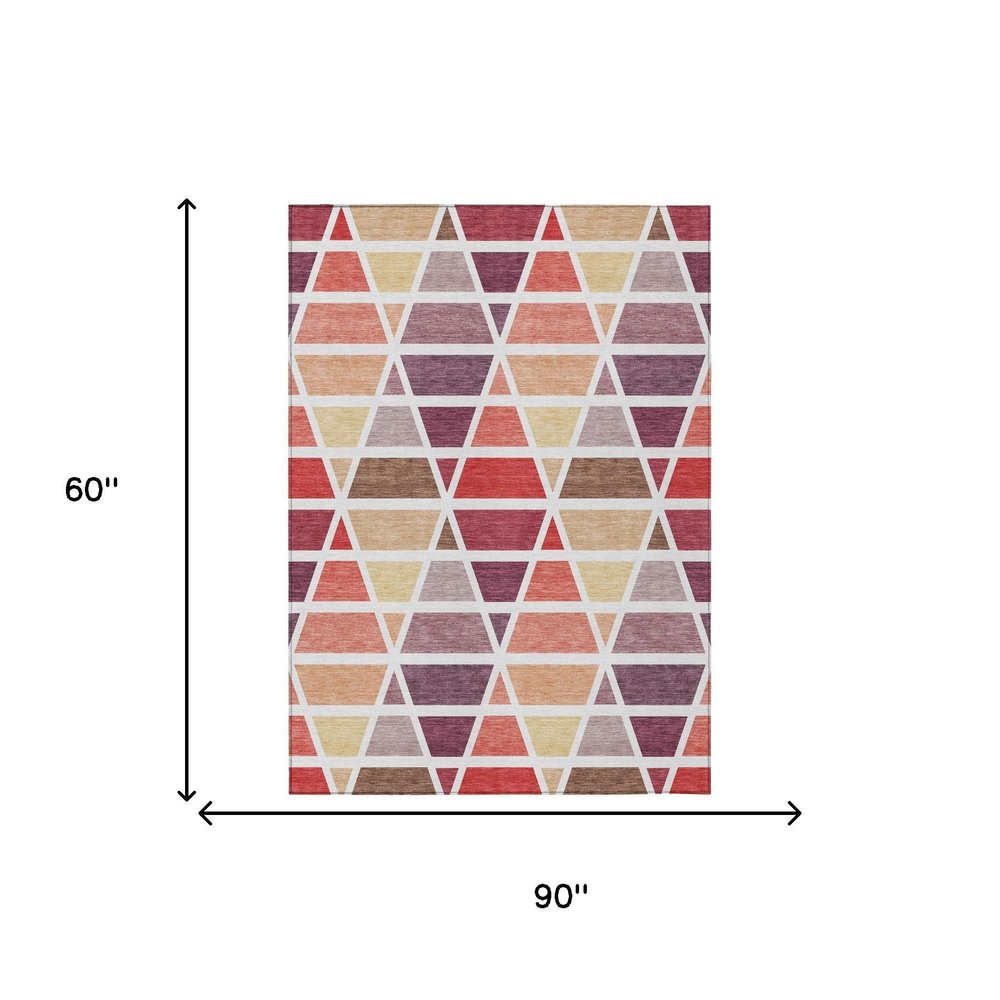 5' X 8' Red And White Geometric Washable Indoor Outdoor Area Rug — view 5
