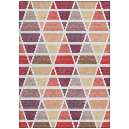 5' X 8' Red And White Geometric Washable Indoor Outdoor Area Rug HomeRoots
