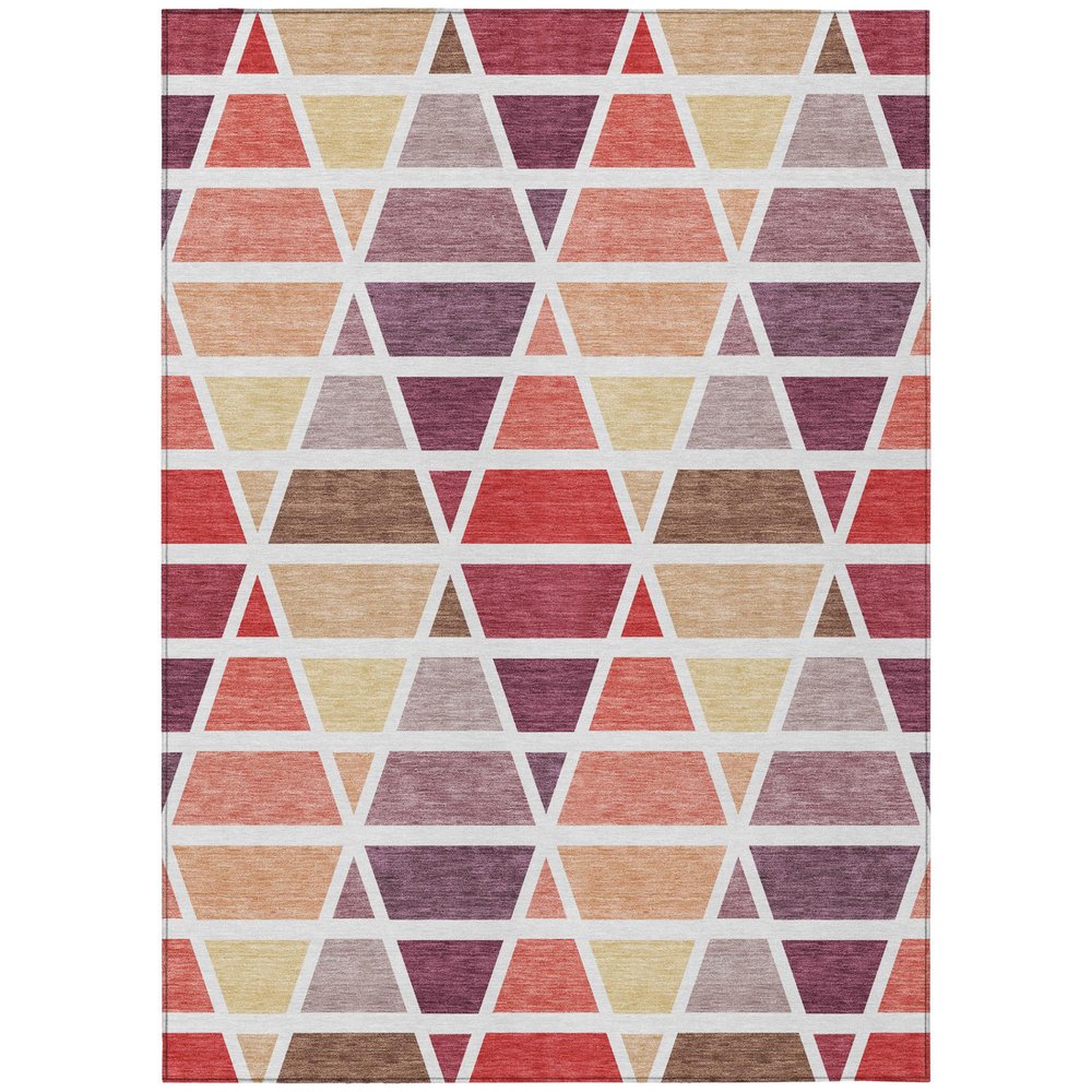 5' X 8' Red And White Geometric Washable Indoor Outdoor Area Rug HomeRoots