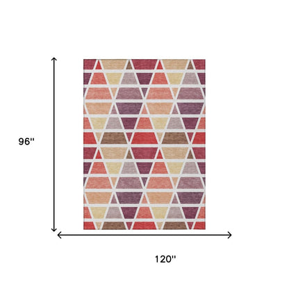 8' X 10' Red And White Geometric Washable Indoor Outdoor Area Rug HomeRoots