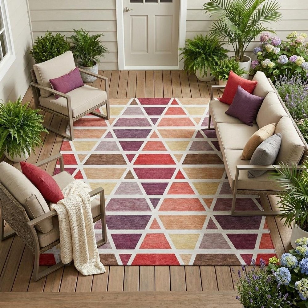 8' X 10' Red And White Geometric Washable Indoor Outdoor Area Rug HomeRoots