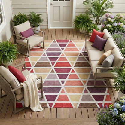 8' X 10' Red And White Geometric Washable Indoor Outdoor Area Rug HomeRoots