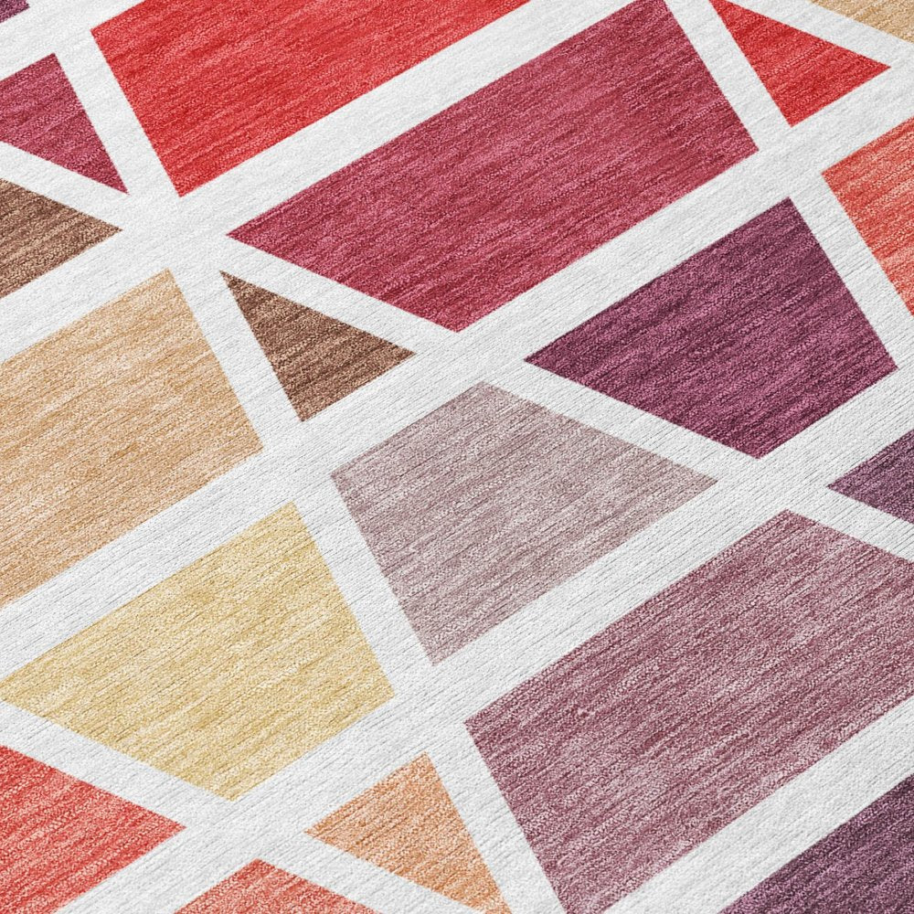 8' X 10' Red And White Geometric Washable Indoor Outdoor Area Rug HomeRoots