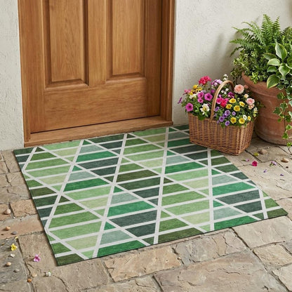 3' X 5' Green And White Geometric Washable Indoor Outdoor Area Rug HomeRoots