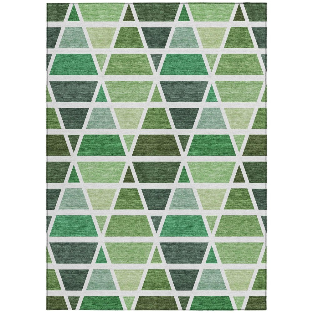 3' X 5' Green And White Geometric Washable Indoor Outdoor Area Rug