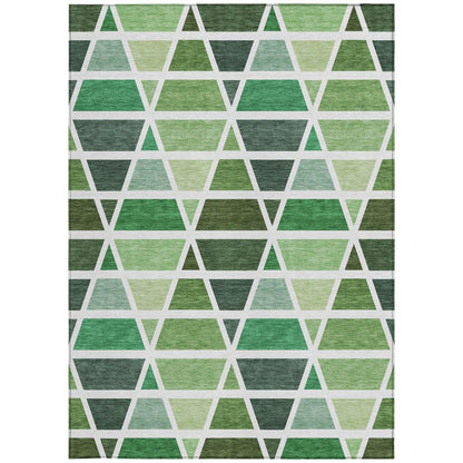 3' X 5' Green And White Geometric Washable Indoor Outdoor Area Rug