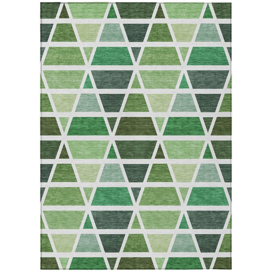 3' X 5' Green And White Geometric Washable Indoor Outdoor Area Rug