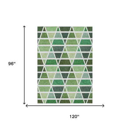 8' X 10' Green And White Geometric Washable Indoor Outdoor Area Rug HomeRoots