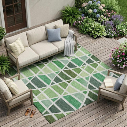 9' X 12' Green And White Geometric Washable Indoor Outdoor Area Rug HomeRoots
