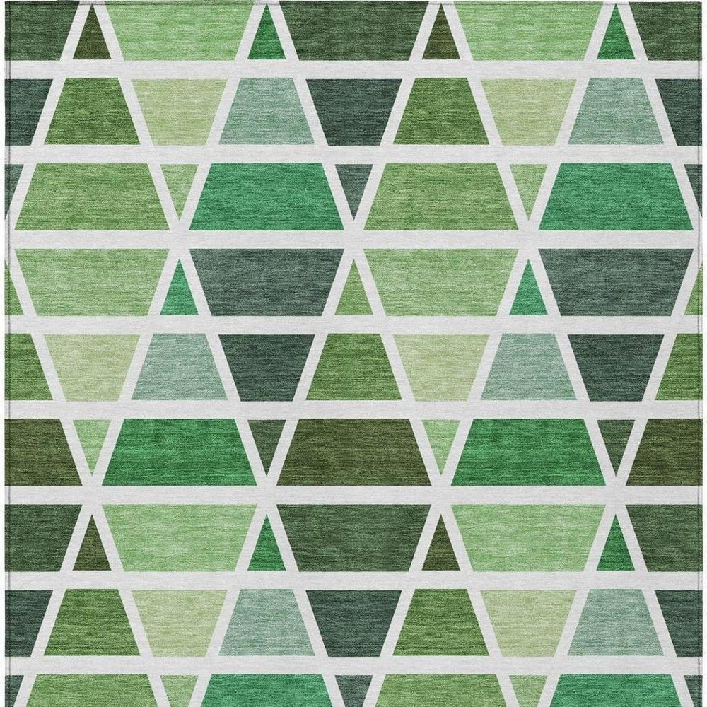 9' X 12' Green And White Geometric Washable Indoor Outdoor Area Rug HomeRoots