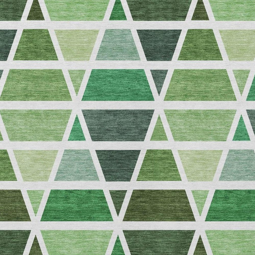9' X 12' Green And White Geometric Washable Indoor Outdoor Area Rug — view 6