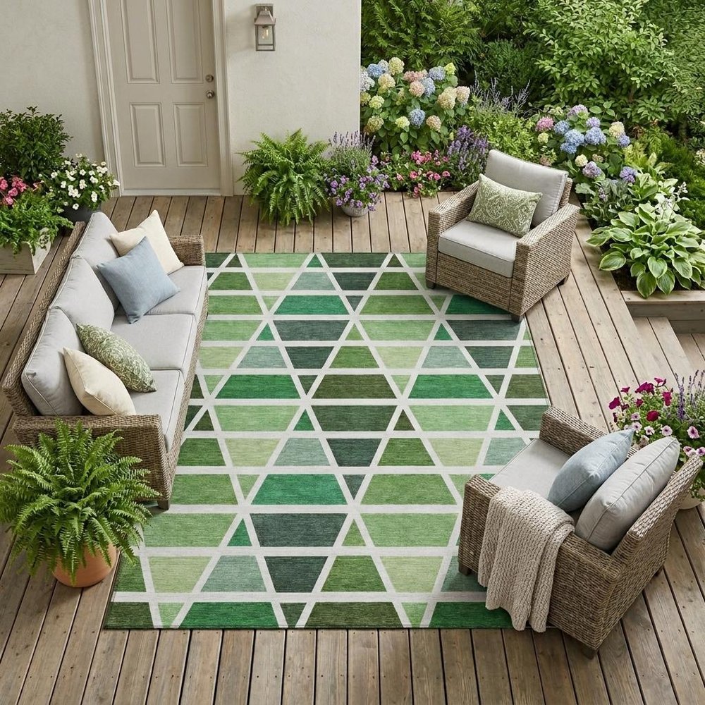 10' X 14' Green And White Geometric Washable Indoor Outdoor Area Rug HomeRoots