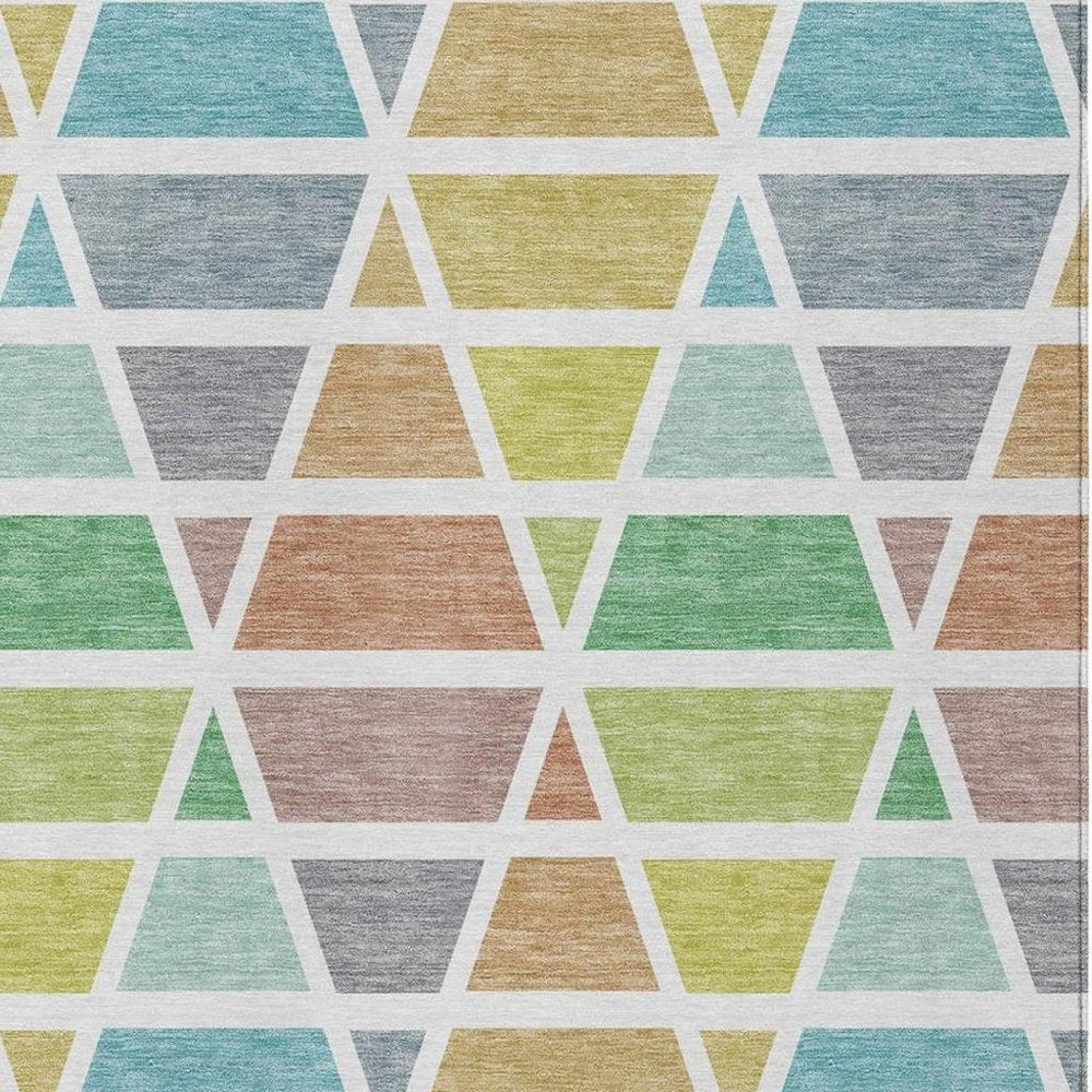 3' X 5' Mint Green And Green Geometric Washable Indoor Outdoor Area Rug — view 6