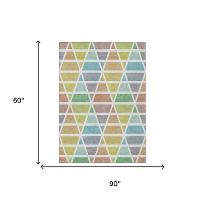 5' X 8' Mint Green And Green Geometric Washable Indoor Outdoor Area Rug HomeRoots