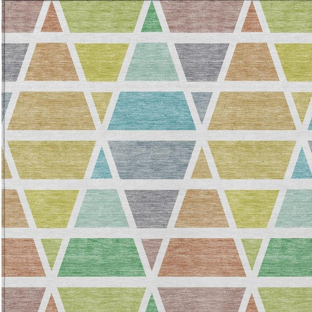 5' X 8' Mint Green And Green Geometric Washable Indoor Outdoor Area Rug — view 6