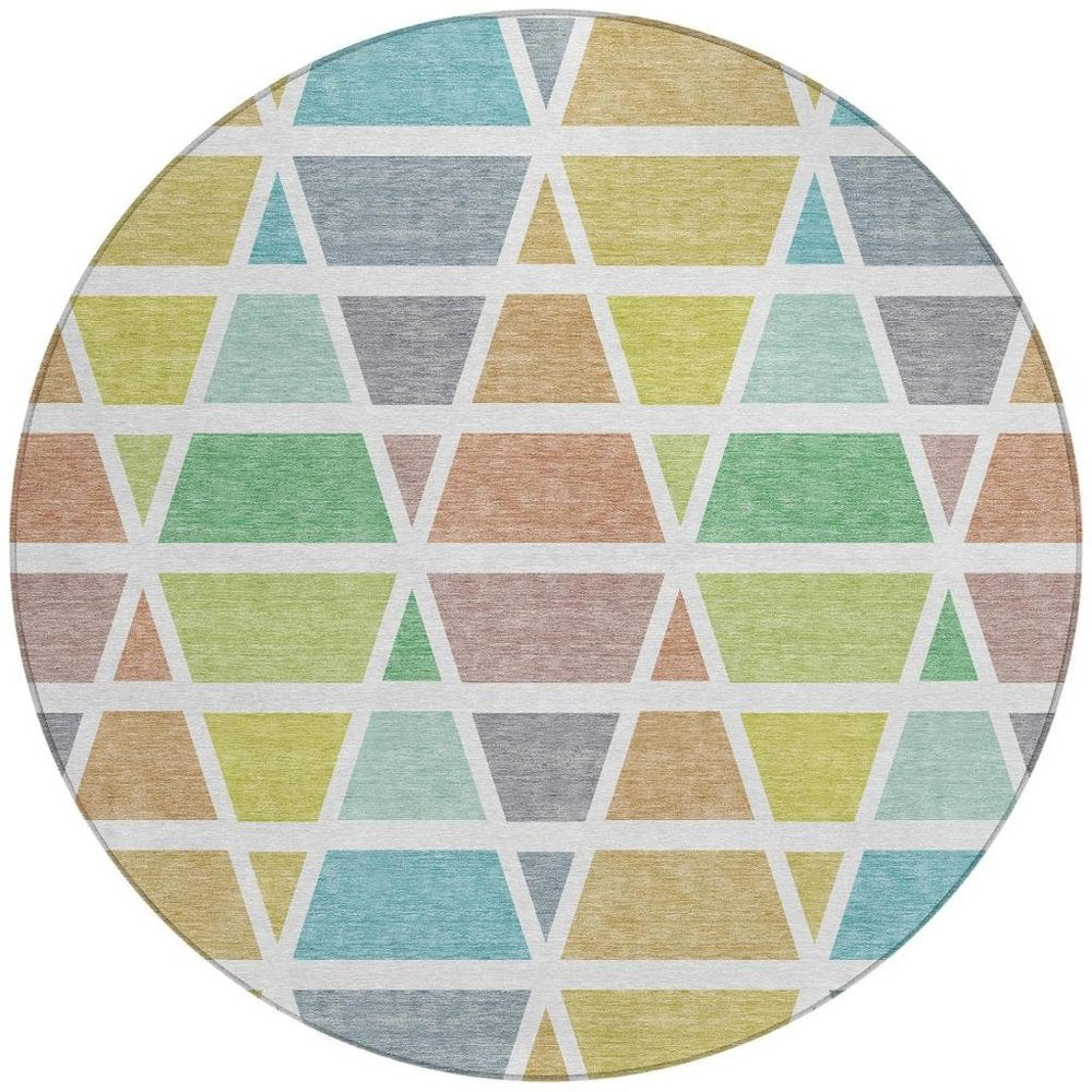 8' Mint Green And Green Round Geometric Washable Indoor Outdoor Area Rug HomeRoots