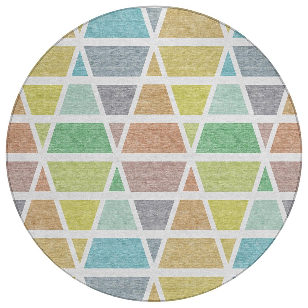 8' Mint Green And Green Round Geometric Washable Indoor Outdoor Area Rug — view 1
