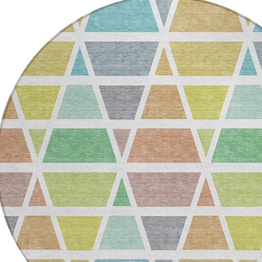 8' Mint Green And Green Round Geometric Washable Indoor Outdoor Area Rug — view 5
