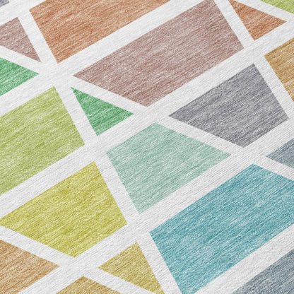 8' Mint Green And Green Round Geometric Washable Indoor Outdoor Area Rug HomeRoots