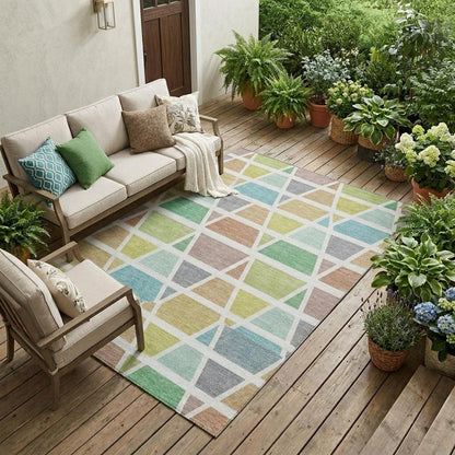 8' X 10' Mint Green And Green Geometric Washable Indoor Outdoor Area Rug HomeRoots