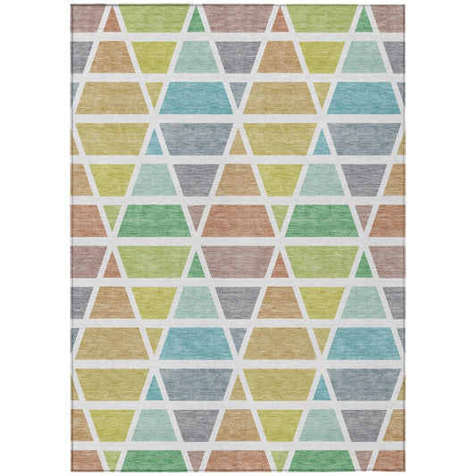 8' X 10' Mint Green And Green Geometric Washable Indoor Outdoor Area Rug