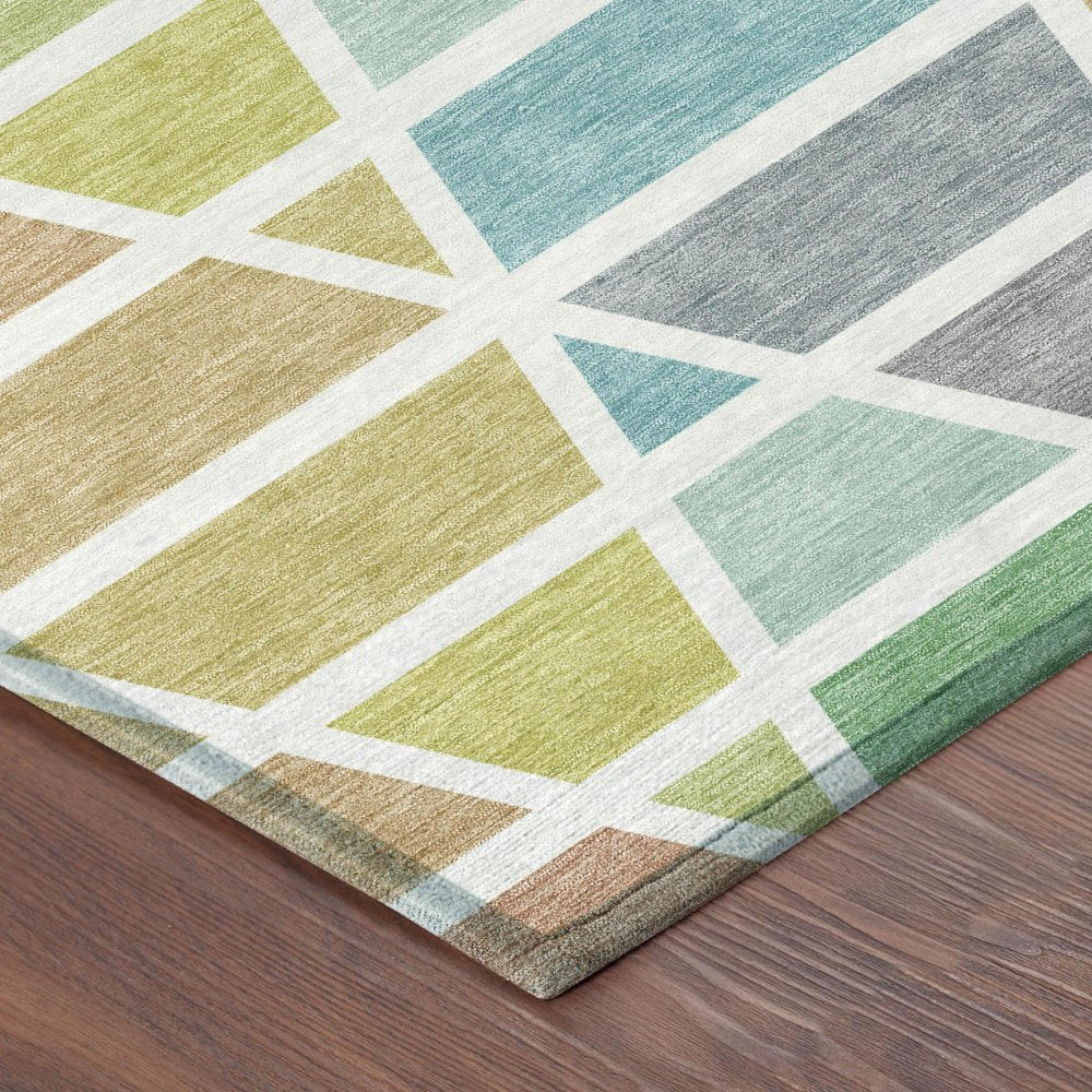 8' X 10' Mint Green And Green Geometric Washable Indoor Outdoor Area Rug — view 2